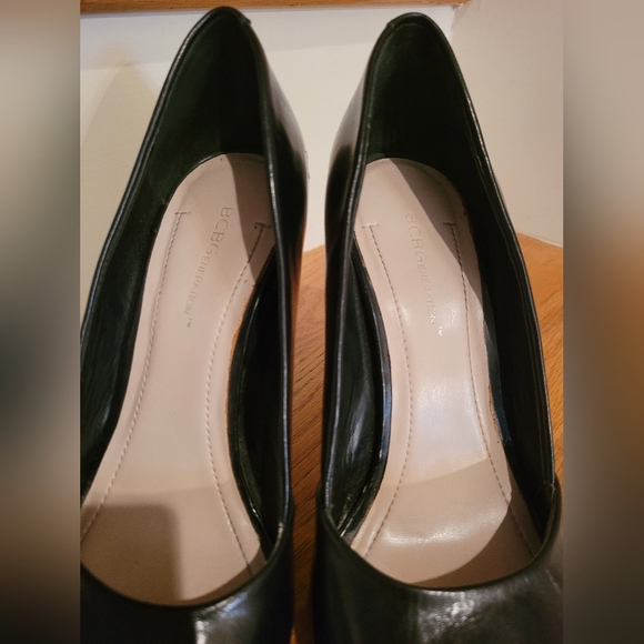 BCBG Black Leather Open Toe Pumps - Picture 4 of 8